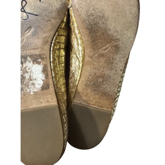 Brian Atwood Sz 10 Gold Metallic Snakeskin Textured Leather Loafers - Picture 7 of 8